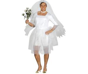 FIESTAS GUIRCA Costumi da sposa e sposo per uomo, vestito e velo, perfetto per feste di nozze e addio al celibato, carnevale e feste in costume, ideale per adulti, bianco