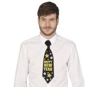 FIESTAS GUIRCA | Cravatta Happy New Year Nera (38 cm) - Accessorio per Costume per Feste di Fine Anno e Natale - Ideale per Uomo Adulto in Celebrazioni ed Eventi - Nero
