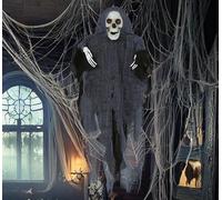FIESTAS GUIRCA | Decorazione Appendibile Scheletro con Tunica (40 cm) - Decorazione di Halloween per Feste di TERROREe Celebrazioni - Ideale per Ambienti Spaventosi e Scenari di Paura - Grigio Nero