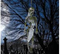 FIESTAS GUIRCA | Decorazione da Appendere Scheletro con Muschio (40 cm) - Decorazione di Halloween per Feste e Celebrazioni di TERRORE- Ideale per Ambienti di Paura e Tematiche di Scheletri - Grigio