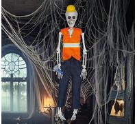 FIESTAS GUIRCA | Decorazione da Appendere Scheletro Operaio (40 cm) - Decorazione di Halloween per Feste di Scheletri e Operai - Ideale per Celebrazioni Tematiche e Eventi di Idraulici - Arancione Blu