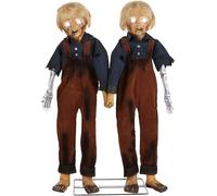 FIESTAS GUIRCA | Decorazione di Halloween con 2 Bambini Animatronici (130 cm) - Luce, Suono e Movimento per Feste del Terrore e Oktoberfest - Ideale per Ambienti Spaventosi - Marrone, Blu, Beige