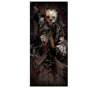 FIESTAS GUIRCA | Decorazione Porta Assassino con Ascia in Tessuto (80x180 cm) - Ideale per Feste di Halloween e Celebrazioni di Polizia - Decorazione per Parete, Porta e Finestra - Multicolore