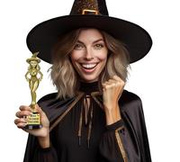 FIESTAS GUIRCA | Decorazione Trofeo Strega - Halloween - Oro 22 cm | Statuetta Dorata | Base Nera | Etichetta 'Best Costume' | 22 cm | Carnevale, Feste a Tema