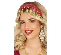 FIESTAS GUIRCA | Diadema Monete Rosse e Metalliche (Taglia Unica) - Accessorio per Costume da Principessa del Deserto, Zingara e Veggente - Ideale per Feste - Donna Adulta - Rosso Metallico