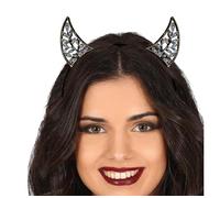 FIESTAS GUIRCA | Diadema Nera con Corna e Brillanti (Taglia Unica) - Accessorio per Costume da Diavolessa e Demone - Ideale per Donna - Nero