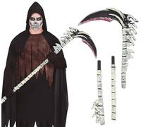 FIESTAS GUIRCA | Falce Ossa Smontabile (150 cm) - Accessorio per Costume Morte Scheletro Halloween Horror Festa Cosplay Carnevale Adulto Bambino - Nero Beige