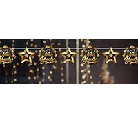 FIESTAS GUIRCA | Ghirlanda Happy New Year Oro e Nero (300 cm) - Decorazione per Festa di Capodanno e Celebrazioni - Ideale per Feste di Fine Anno - Accessorio Decorativo - Oro Nero