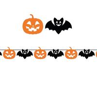 FIESTAS GUIRCA | Ghirlanda pipistrello e zucca (300 cm) - Decorazione di Halloween e feste a tema - Ideale per celebrazioni ed eventi - Accessorio decorativo - Arancione e nero