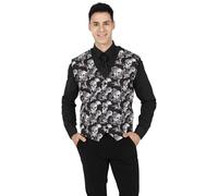 FIESTAS GUIRCA Gilet teschio nero e bianco Halloween pirata con teschio e rose per uomo taglia unica Carnevale Halloween