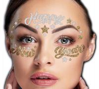 FIESTAS GUIRCA | Gioielli per il Viso Adesivi Buon Anno - Trucco e Accessori per Feste - Ideali per Natale, Capodanno, Carnevale e Feste in Maschera - Per Bambini e Adulti - Oro e Argento