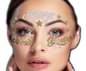 FIESTAS GUIRCA | Gioielli per il Viso Adesivi Buon Anno - Trucco e Accessori per Feste - Ideali per Natale, Capodanno, Carnevale e Feste in Maschera - Per Bambini e Adulti - Oro e Argento