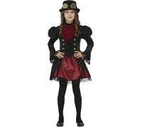 COSTUME STEAMPUNK VAMPIRA GOTICA CARNEVALE VESTITO GUIRCA BAMBINA NO CAPPELLO