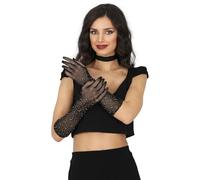 FIESTAS GUIRCA Guanti in rete con strass (30 cm), accessorio per costume da principessa e anni '20, ideale per feste in costume e celebrazioni eleganti, da donna adulta, nero