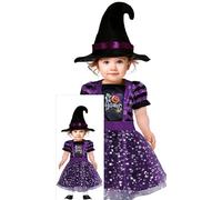 FIESTAS GUIRCA Il mio primo costume da strega viola per Halloween per bambina - Costume per bambina con cappello da strega per bambina - Età 12-18 mesi