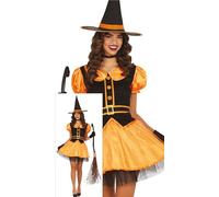 FIESTAS GUIRCA Incantevole costume da strega arancione da donna - Incluso cappello da strega e vestito arancione con stelle scintillanti - Costumi di Halloween per donne Taglia S
