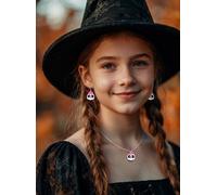 FIESTAS GUIRCA | Kit Orecchini e Collana Teschio con Fiocco - Gioielli per Costume di Halloween e Feste a Tema - Accessorio Ideale per Tutti - Multicolore