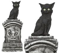 FIESTAS GUIRCA | Lapide con Gatto Luce e Suono (90x40 cm) - Decorazione di Halloween per Feste e Celebrazioni - Ideale per Ambienti Terrificanti e Scenari di Paura - Grigio Nero