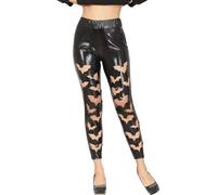 FIESTAS GUIRCA | Leggings Simil Pelle con Ritagli di Pipistrelli (42-44/L) - Accessorio per Costume da Donna Adulta - Ideale per Halloween e Feste in Maschera - Nero