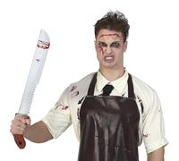 FIESTAS GUIRCA | Machete con Sega (60 cm) - Arma Giocattolo per Costume da Assassino e Horror per Halloween e Feste in Maschera - Argento e Marrone