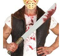 FIESTAS GUIRCA | Machete Giocattolo con Sangue - Accessorio per Costume di Halloween e Feste a Tema - Arma Finta per Terrore - Ideale per Adulti e Giovani - Metallico e Rosso