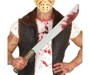 FIESTAS GUIRCA | Machete Giocattolo con Sangue - Accessorio per Costume di Halloween e Feste a Tema - Arma Finta per Terrore - Ideale per Adulti e Giovani - Metallico e Rosso