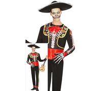 FIESTAS GUIRCA Mariachi Scheletro Costume da Uomo - Abito Messicano del Giorno dei Morti - Costumi di Halloween da Uomo Taglia per Adulti L