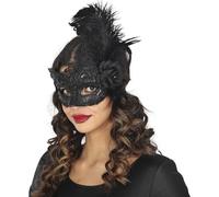 FIESTAS GUIRCA | Maschera Nera con Piume - Maschera Elegante per Halloween, Carnevale e Feste in Maschera - Ideale per feste in maschera e Celebrazioni (Unisex) - Nero