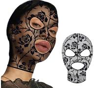 FIESTAS GUIRCA | Maschera per Costume Viso Intero - Adulto Bambino | Pizzo Floreale Nero | Effetto Trasparente | Taglia Unica | Aperture Occhi e Bocca | Halloween, Karneval & Fasching