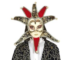 FIESTAS GUIRCA Maschera veneziana a otto punte decorata rossa e oro donna