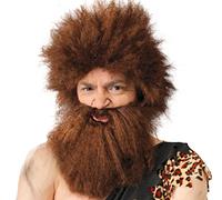 FIESTAS GUIRCA | Parrucca Cavernicolo con Barba (Taglia Unica) - Accessorio per Costume da Uomo Adulto - Ideale per Feste di Trogloditi, Halloween e Carnevale - Stile Preistorico - Marrone