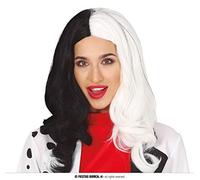 CARNEVALE HALLOWEEN PARRUCCA BIANCA NERA CRUDELIA DE MON WIG CRUELLA DE VIL FILM