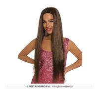Fiestas Guirca Parrucca Donna Adulta Lunga Dritta Nastro Glamour Multi