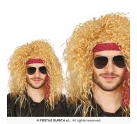 Fiestas Guirca Parrucca Lunga Bionda Riccia Rock Star Multi Nylon 70s 80s Punk