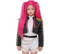 FIESTAS GUIRCA | Parrucca per Costume K-Pop Bambina - Rosa Lunga con Codini | Stile Ispirato Alle Star Asiatiche | Capelli Sintetici Lisci | Oltre le Spalle | Colore Vivace | Carnevale, Halloween
