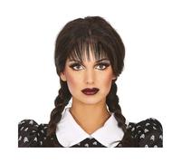 FIESTAS GUIRCA | Parrucca Treccia Nera con Frangia per Donna - Accessorio per Costume per Halloween e Feste a Tema - Ideale per Eventi e Celebrazioni - Nero