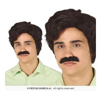 Fiestas Guirca Parrucca Uomo Drug Lord Con Baffi E Mustache Nera Tash