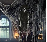 FIESTAS GUIRCA | Scheletro Appeso con Cappello (47 cm) - Decorazione di Halloween per Feste di TERROREe Celebrazioni di Scheletri - Ideale per Ambienti Inquietanti e Scenari di Paura - Nero Beige