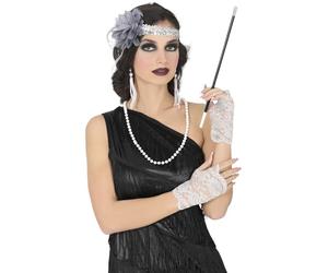 FIESTAS GUIRCA | Set Charleston 5 Pezzi per Donna Adulta - Include Bocchino, Cerchietto, Guanti e Orecchini - Accessori per Costumi per Feste d'Epoca, Anni '20 e Carnevale - Grigio