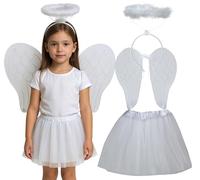 FIESTAS GUIRCA Set da angelo per bambine, costume con ali e aureola, ideale per feste in costume, Halloween e carnevale, accessorio da angelo per ragazze, bianco