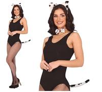 FIESTAS GUIRCA | Set Dalmata per Costume Adulto Donna - Bianco e Nero | Coda, Cerchietto, Papillon | Orecchie Maculate | Poliestere Leggero | Taglia Unica | Carnevale, Halloween