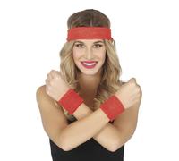 FIESTAS GUIRCA | Set di 2 polsiere e nastro rosso (taglia unica) - Accessorio retrò per costume anni '80 e sport - Ideale per feste in costume e celebrazioni - Adulto Unisex - Rosso