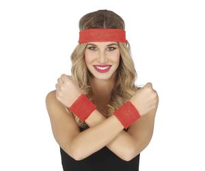 FIESTAS GUIRCA | Set di 2 polsiere e nastro rosso (taglia unica) - Accessorio retrò per costume anni '80 e sport - Ideale per feste in costume e celebrazioni - Adulto Unisex - Rosso