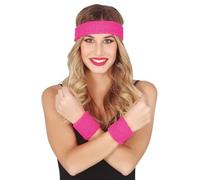 FIESTAS GUIRCA | Set di 2 Polsini e Cintura Rosa (Taglia Unica) - Accessorio Retro per Costume Anni '80 e Sport - Ideale per Feste in Maschera e Celebrazioni - Rosa