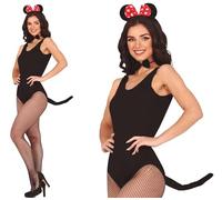 FIESTAS GUIRCA Set di topolino con fiocco rosso, cerchietto e coda per costume da topo, accessorio per feste di animali e addii al nubilato, ideale per donna adulta, nero e rosso