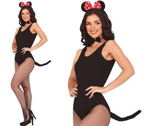 FIESTAS GUIRCA Set di topolino con fiocco rosso, cerchietto e coda per costume da topo, accessorio per feste di animali e addii al nubilato, ideale per donna adulta, nero e rosso
