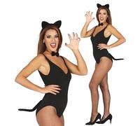 FIESTAS GUIRCA | Set Gattina Cerchietto, Papillon e Codino (Taglia Unica) - Accessorio per Costume da Donna Adulta - Ideale per Feste a Tema Animali e Addii al Celibato - Nero