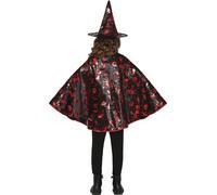 FIESTAS GUIRCA | Set Strega Bambini (50 cm) - Cappa e Cappello per Costume di Halloween e Feste di Streghe - Accessorio Ideale per Bambini e Bambine - Nero e Rosso