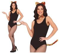 FIESTAS GUIRCA | Set Tigre per Costume Adulto Donna - Nero e Giallo | Coda, Cerchietto, Papillon | Orecchie Grandi | Poliestere Leggero | Taglia Unica | Carnevale, Halloween