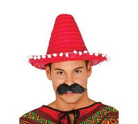 FIESTAS GUIRCA | Sombrero Messicano di Paglia (33 cm) - Accessorio per Feste Estive e Lauree - Ideale per Eventi a Tema Messico e Feste in Maschera - Rosso